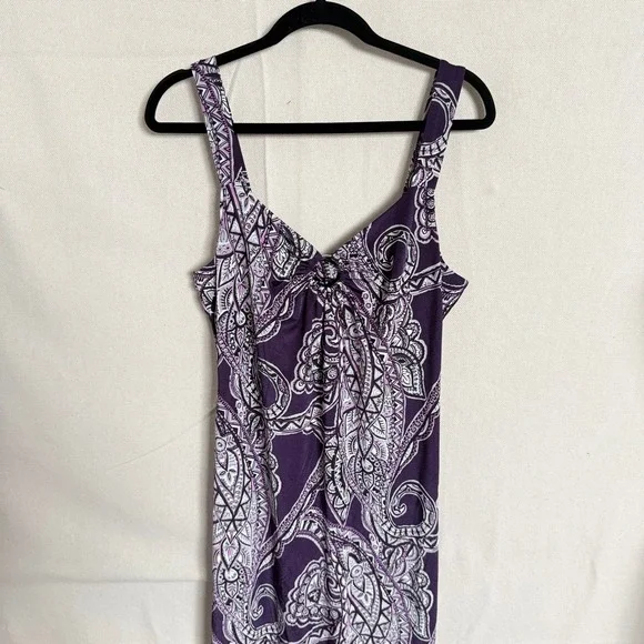 INC International Concepts Purple Paisley Maxi Dress Womens Large V-Neck Stretch - Picture 1 of 5